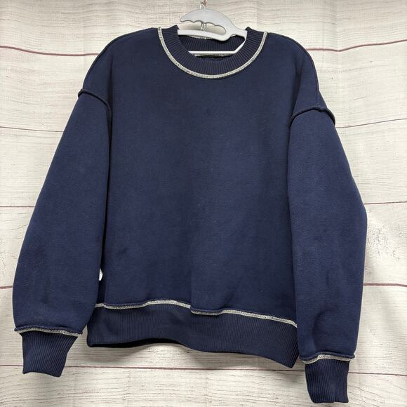 JW Anderson UNIQLO Blue Reversible Sherpa Fleece Crew Neck Sweatshirt Size M - Picture 10 of 11